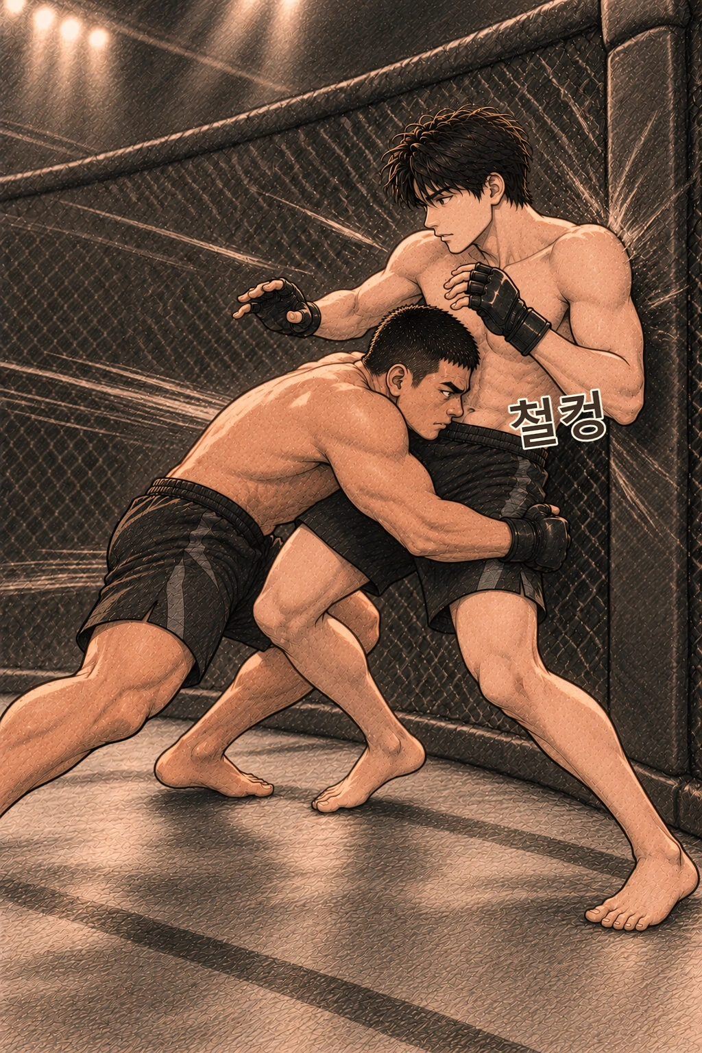 펜스 충돌음. 철컹.