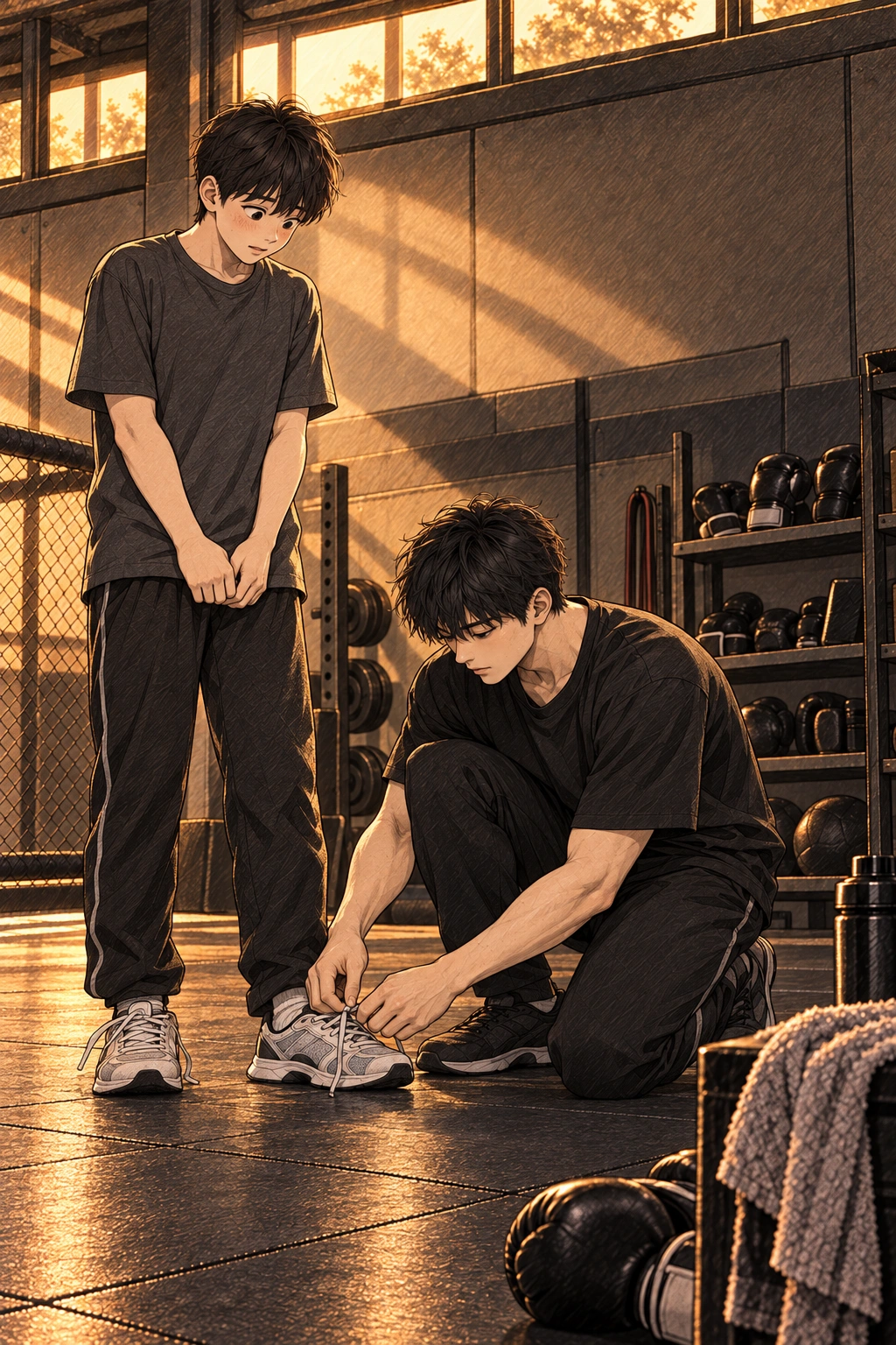 도윤은 초보 부원의 신발부터 정리한다.