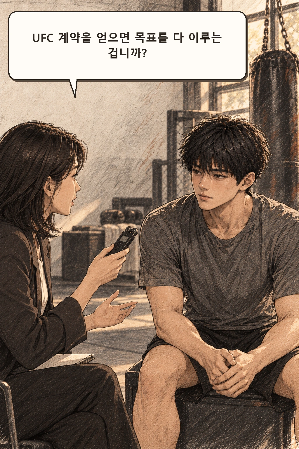 기자가 UFC 계약을 얻으면 인생이 끝났느냐고 묻는다.