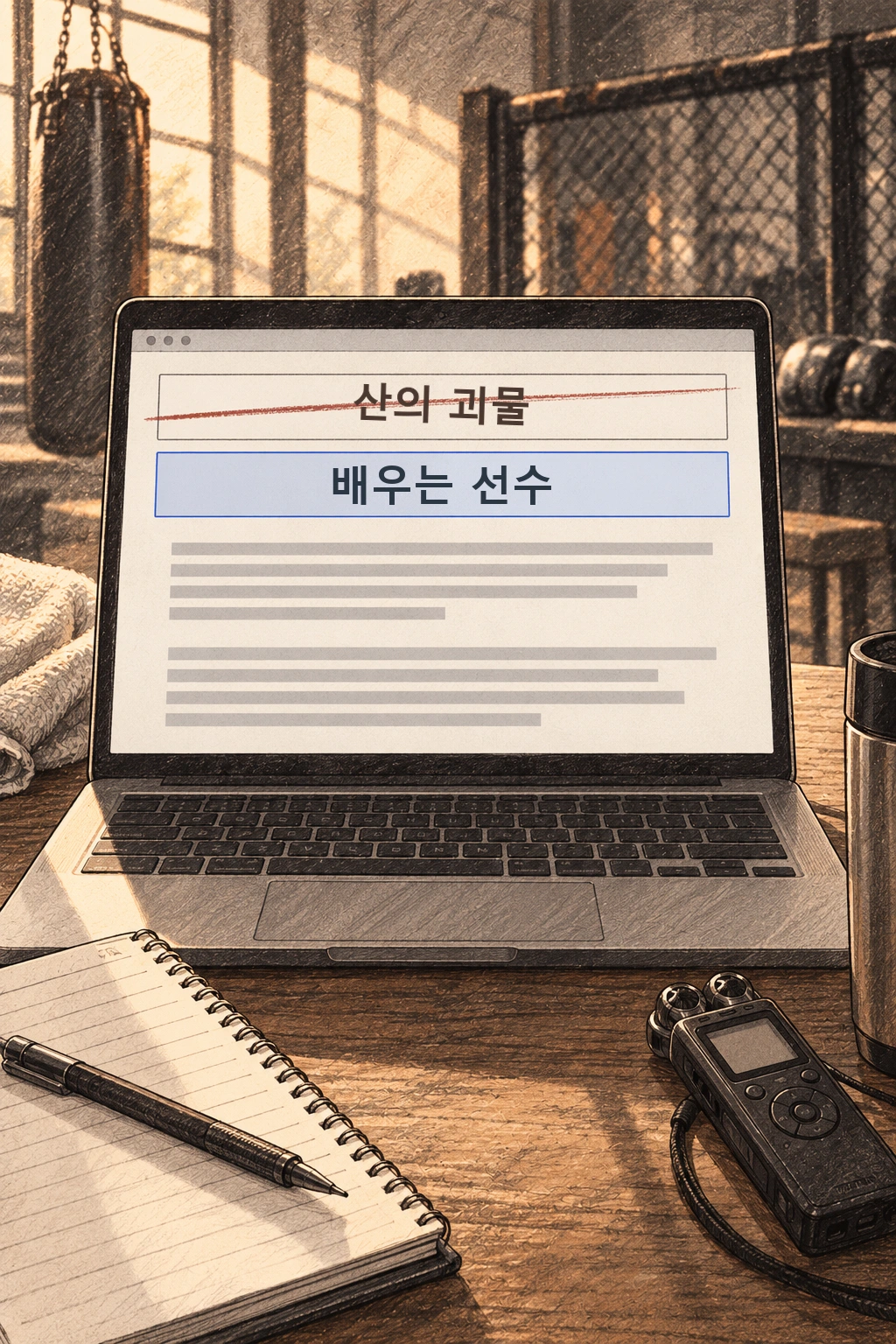 기사 초안의 제목은 ‘산의 괴물’에서 ‘배우는 선수’로 바뀐다.