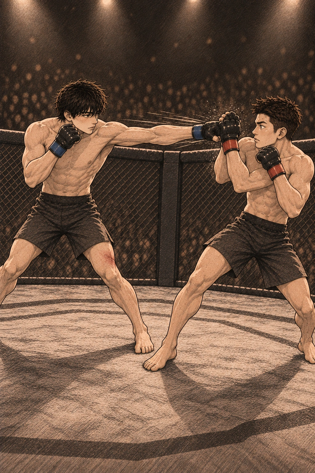 도윤이 큰 손 대신 앞손 두 번으로 거리를 만든다.