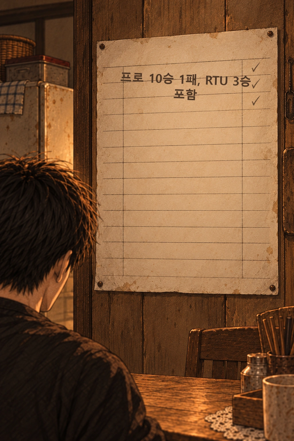 벽에는 ‘프로 10승 1패, RTU 3승 포함’ 기록표.