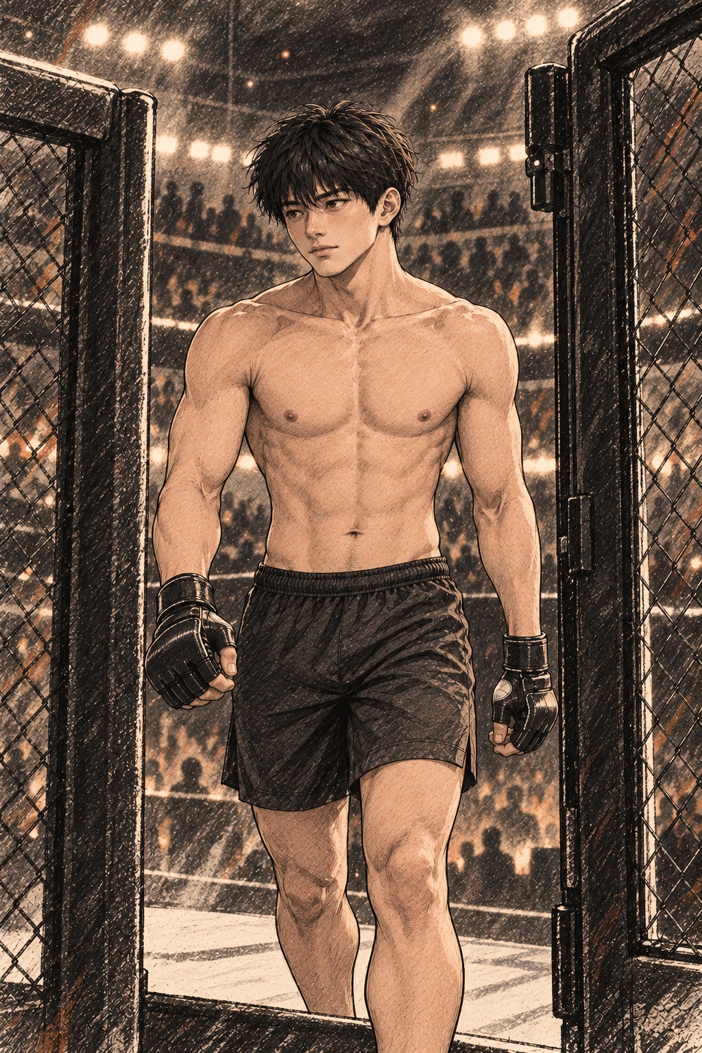 문이 열리고 관객의 낮은 웅성거림이 들어온다.