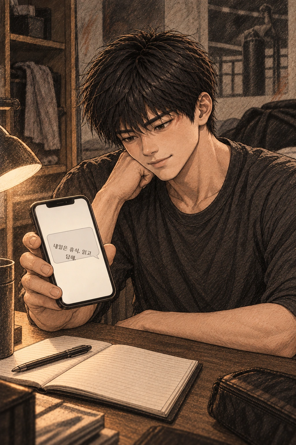 태식 문자 ‘내일은 휴식. 읽고 답해.’ 도윤이 웃는다.