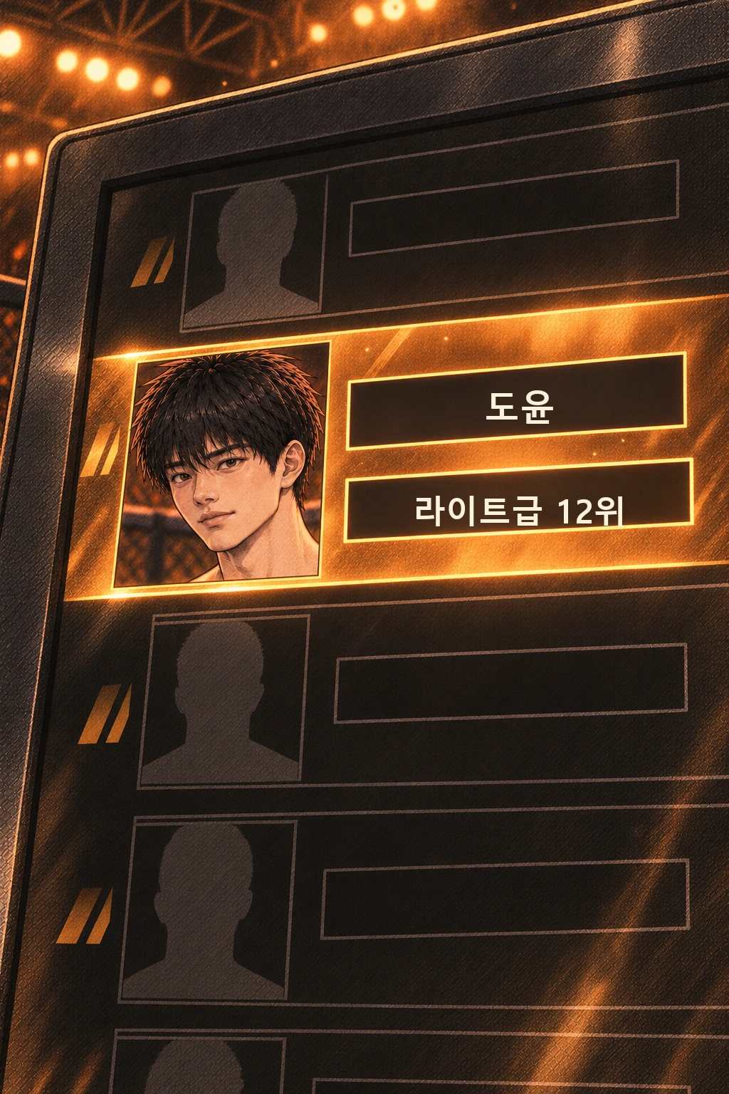 도윤 이름 옆에 ‘라이트급 12위’가 붙은 화면.