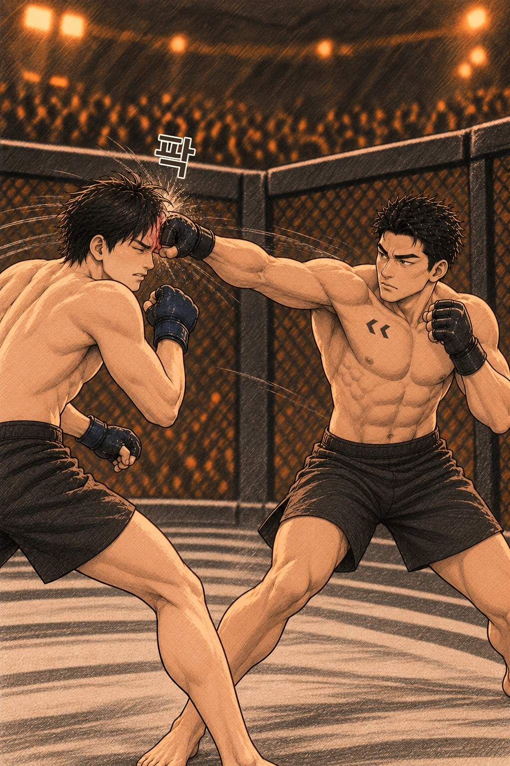 마르코의 짧은 응수가 도윤 이마에 닿는다. 팍.
