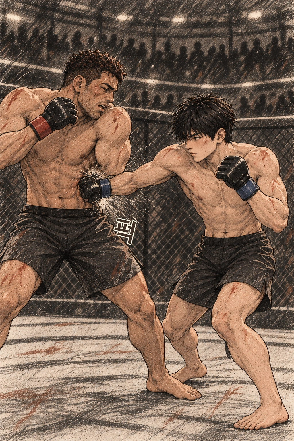 알베스가 다시 들어올 때 도윤의 몸통 손. 퍽.