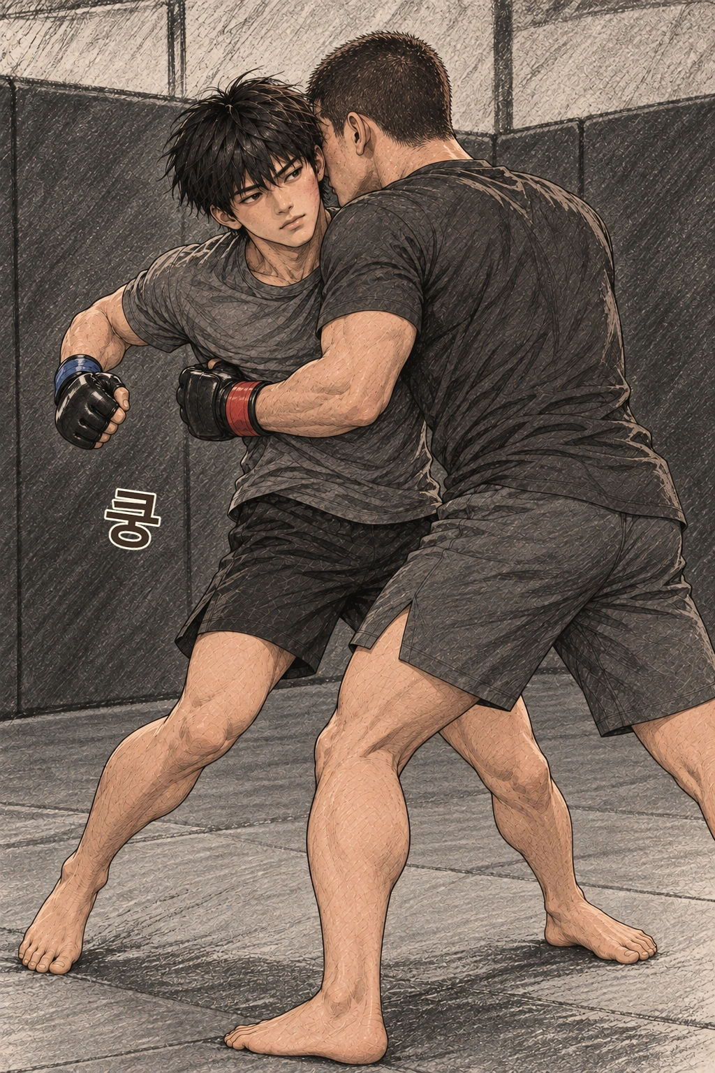 도윤이 응수하자 파트너가 바로 붙는다. 쿵.