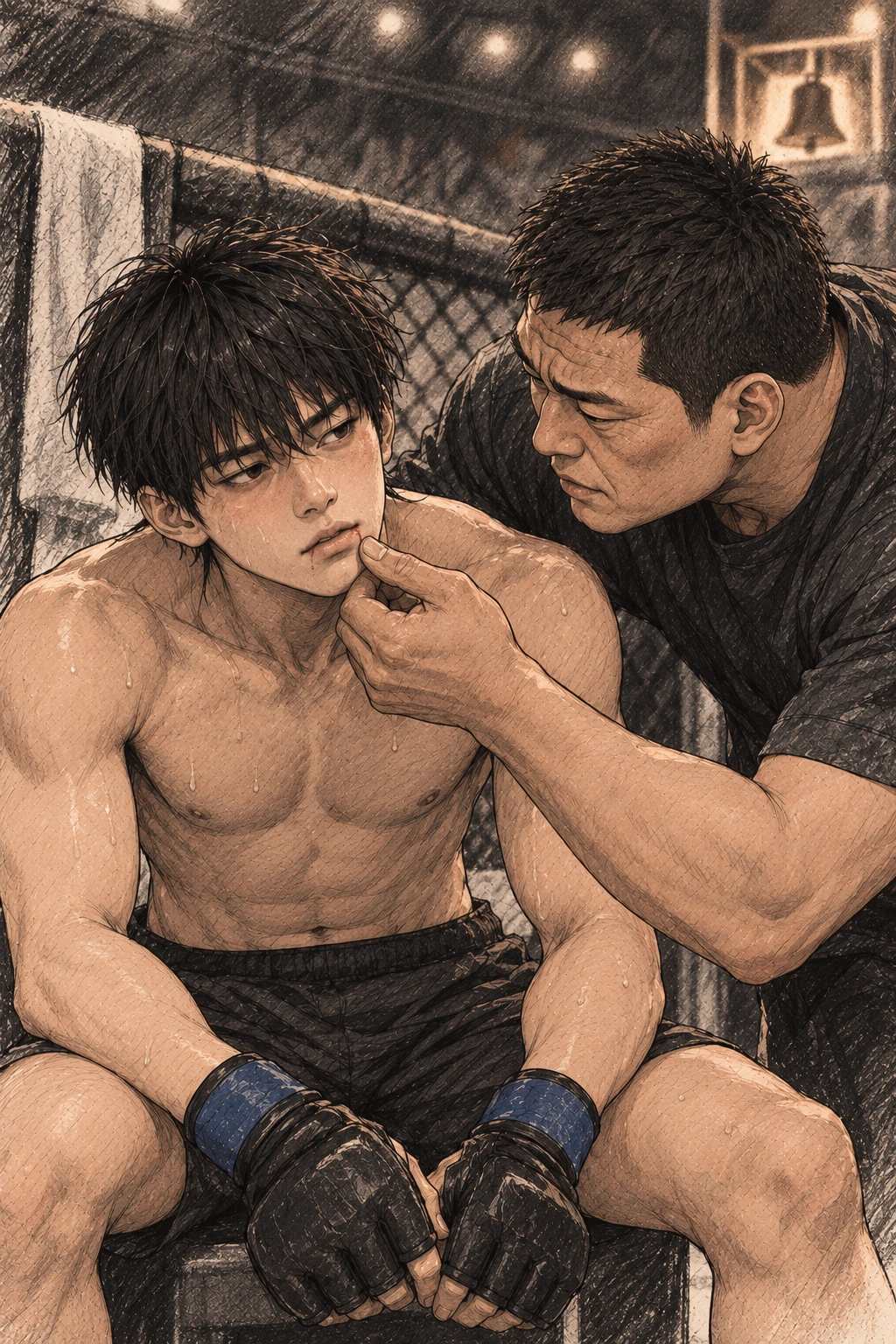 종료 종, 태식이 도윤 입술의 작은 상처를 본다.