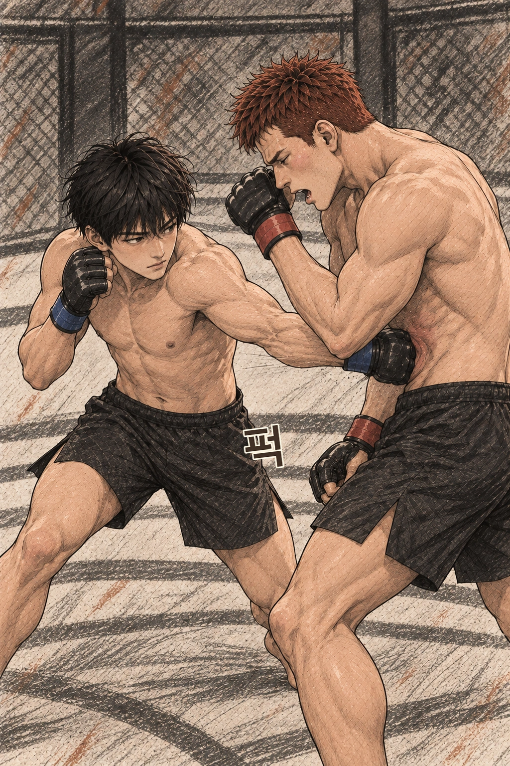 몸통 오른손에 로건의 숨이 잠깐 멈춘다. 퍽.