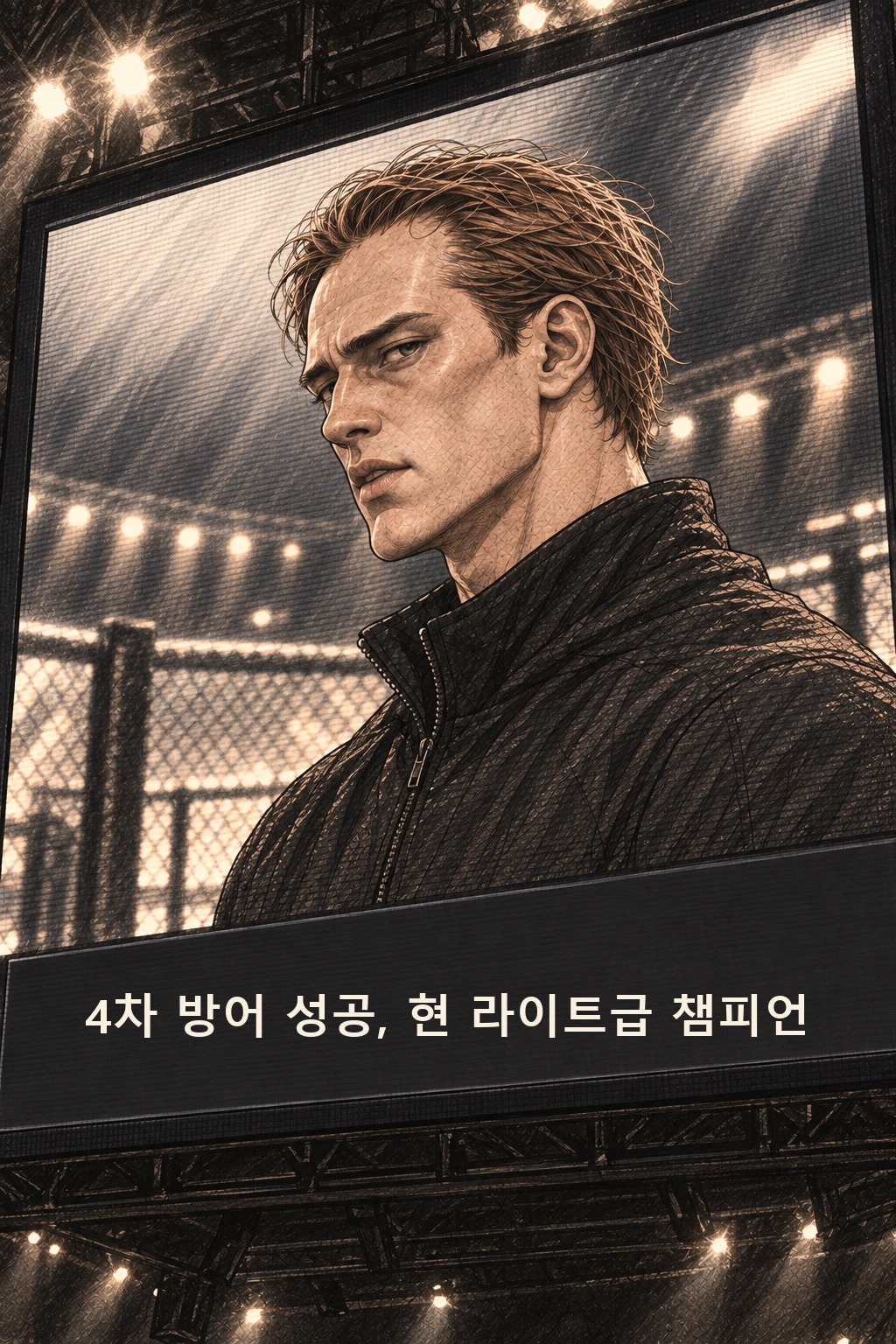 중계 화면 ‘4차 방어 성공, 현 라이트급 챔피언’.