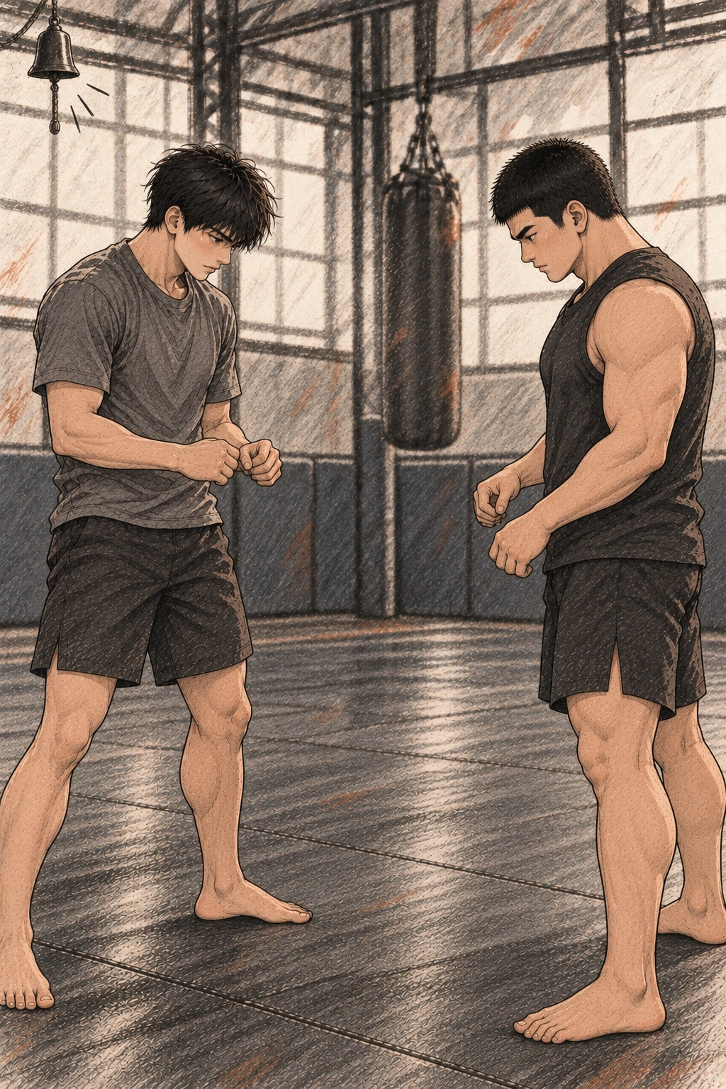 태식이 두 사람을 화면 밖에서 중단시킨다. 도윤과 재성이 서로의 거리만 확인한다.