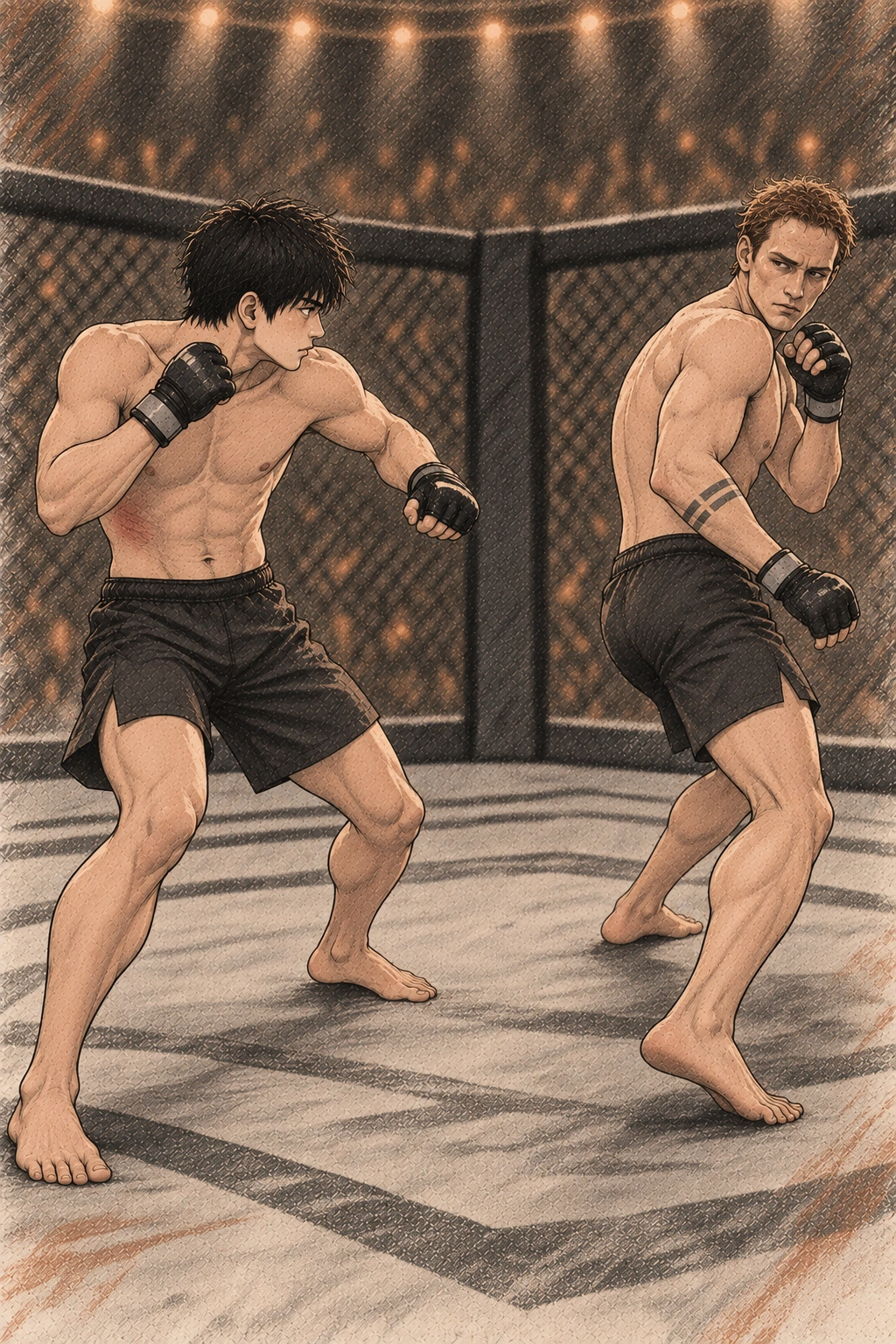 레즈닉은 도윤 오른손 방향을 피해 옆으로 돈다.