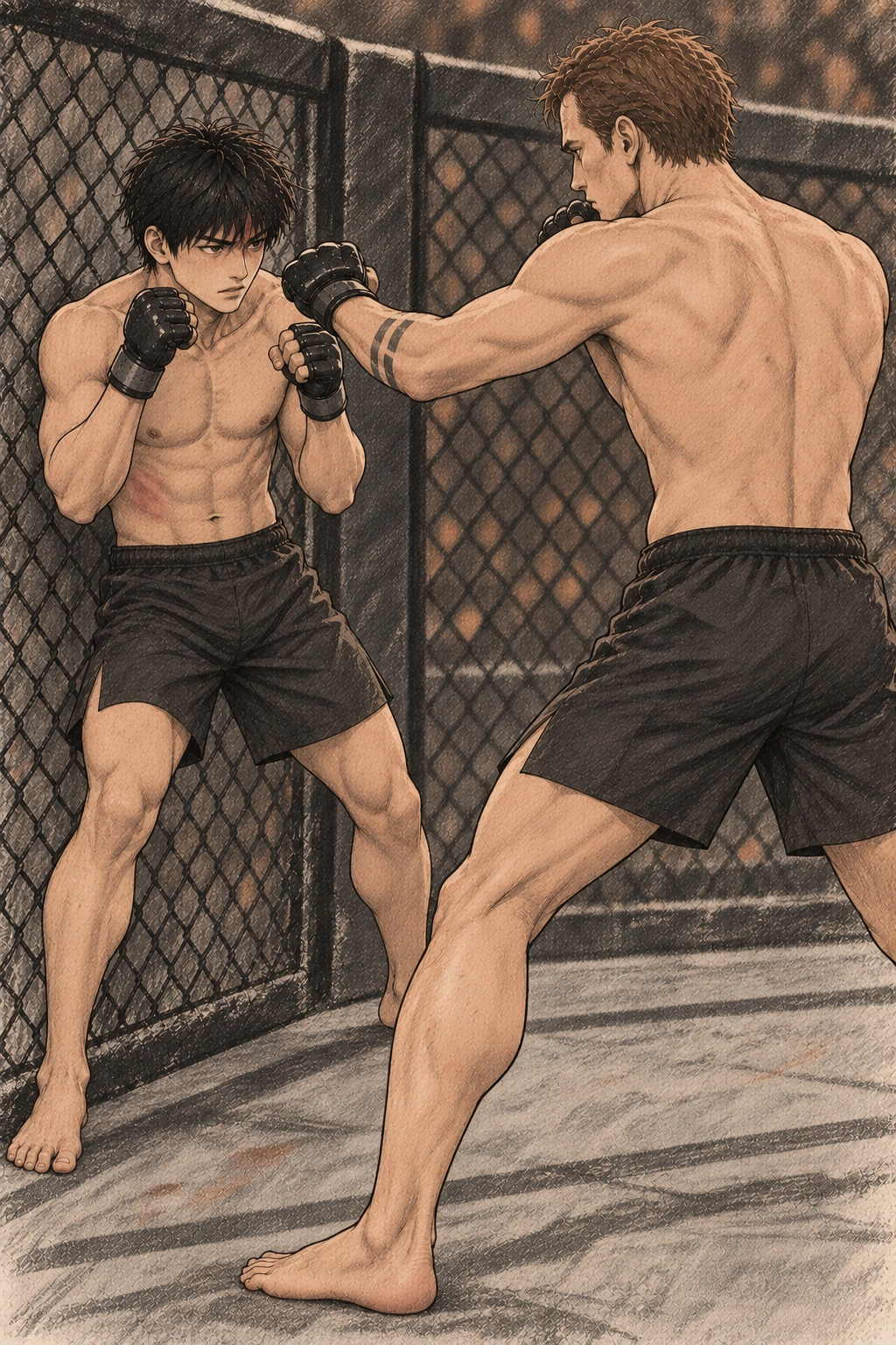 도윤의 발이 펜스 앞에 놓이고 레즈닉이 길을 막는다.