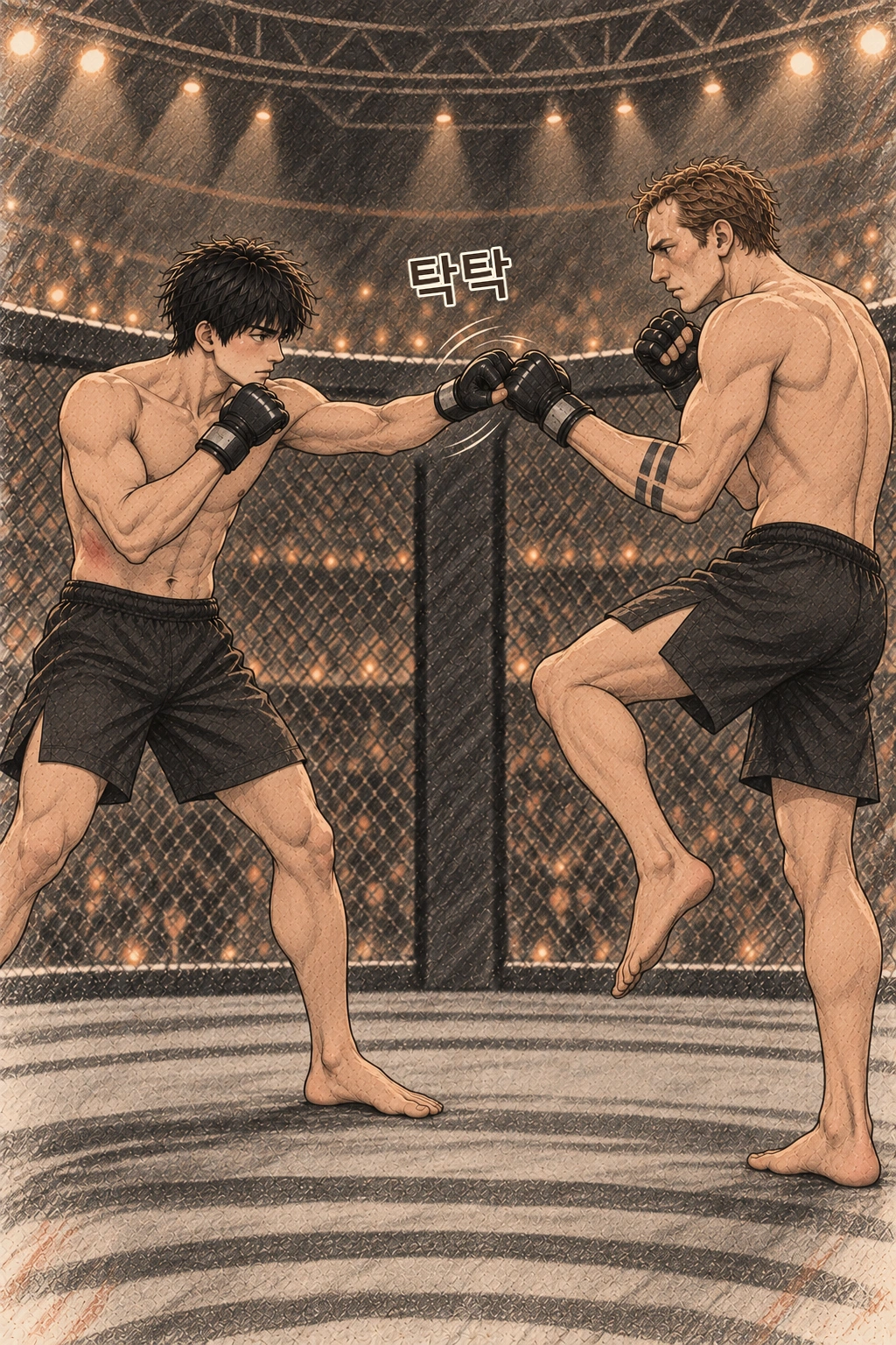 도윤이 앞손 두 번으로 킥 준비를 늦춘다. 탁탁.
