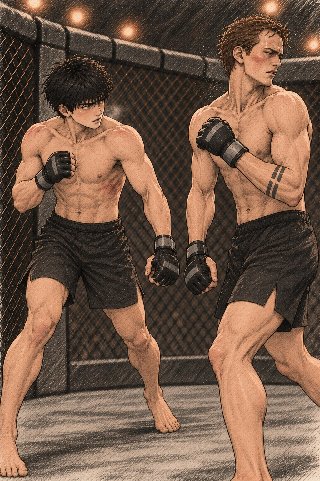 레즈닉 얼굴이 잠깐 돌아간다. 2라운드 종료 종이 울린다.