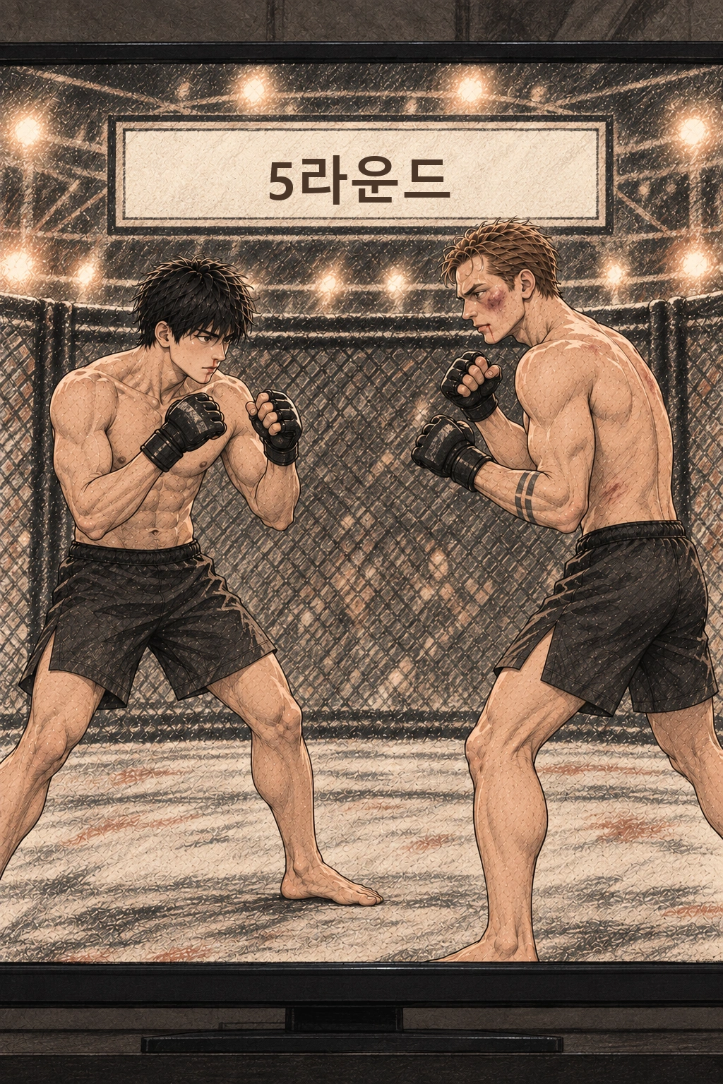 중계 화면에는 도윤과 레즈닉만 보인다. 5라운드 안내판이 올라온다.
